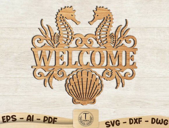 Download Seahorse Welcome Sign Laser Cut File SVG - Cut file Collection