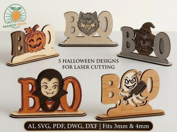Download 5 Halloween BOO Laser Cut Files Bundle - Cut file Collection