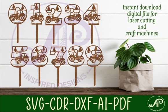 Download Tractor Number Cake Toppers SVG Cut File - Cut file Collection