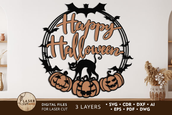Download Happy Halloween Wreath Layered Cut File - Cut file Collection