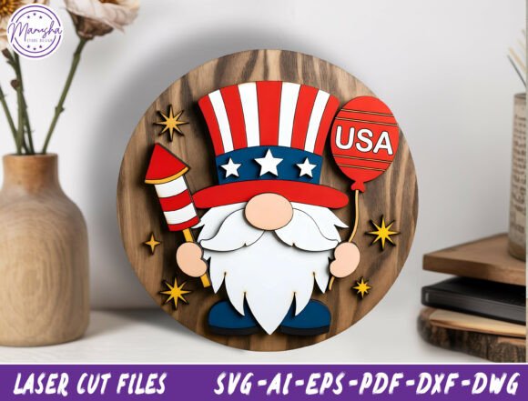 Download Patriotic Gnome Laser Cut File SVG - Cut file Collection