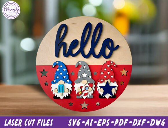 Download Patriotic Gnome Door Sign Laser Cut File - Cut file Collection