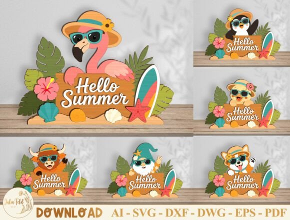 Download Hello Summer Laser Cut File SVG Bundle - Cut file Collection