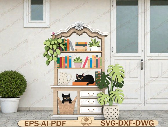 Download Cat Bookshelf Laser Cut File - Cut file Collection