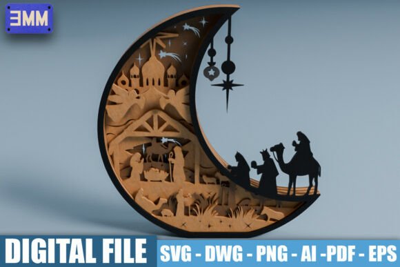 Download 3D Crescent Moon Nativity Laser Cut File - Premium Resources
