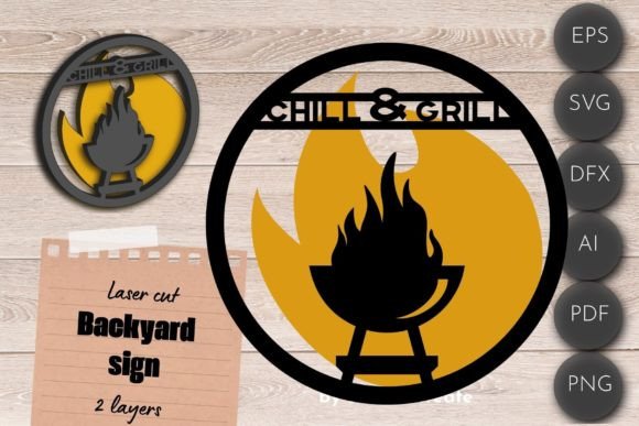 Download Chill and Grill Sign, BBQ Laser Cut File - Cut file Collection